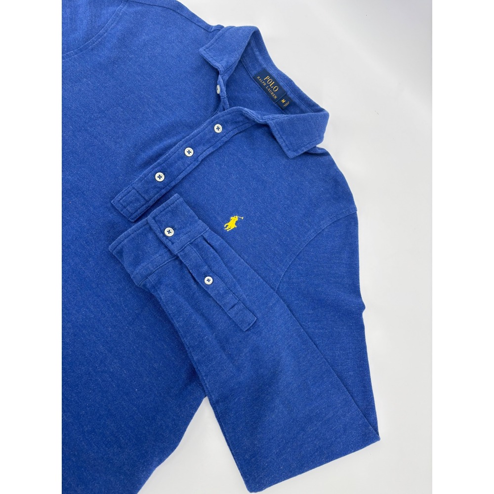 Polo Ralph Lauren Mens Long Sleeve Polo Shirt Blue Yellow Pony Cotton M